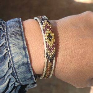 Hand Crafted Gold Black Beaded Horsehair Bracelet